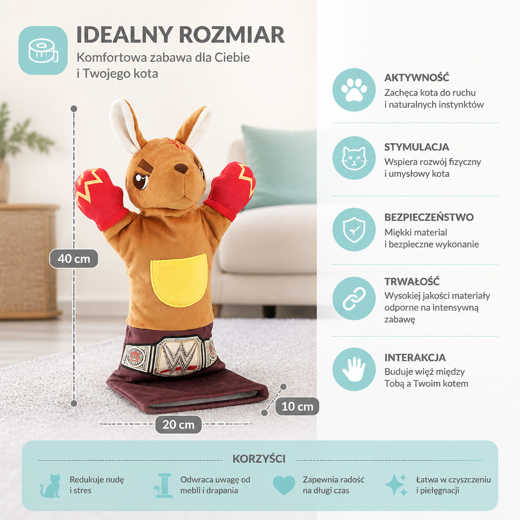 Interaktywna zabawka dla kota w formie ręcznej pacynki kangura boksującego
