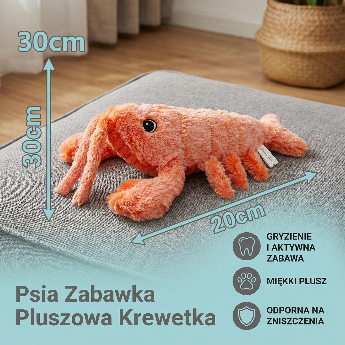 Psia Zabawka Pluszowa Krewetka ⎜ Gryzienie i Aktywna Zabawa