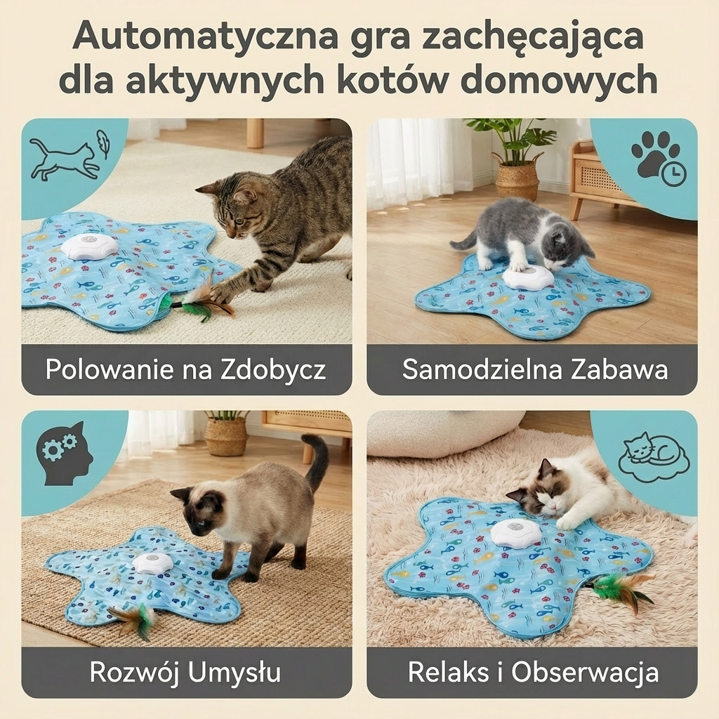 Automatyczna gra zachęcająca dla aktywnych kotów domowych