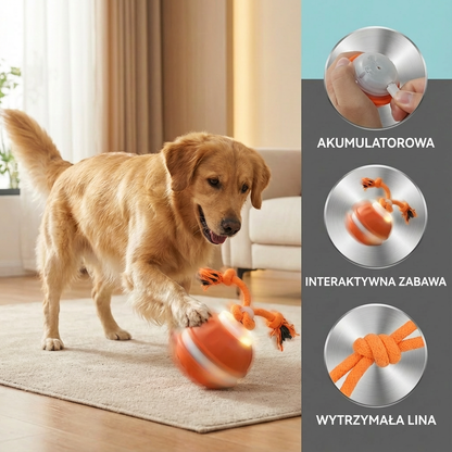 Interaktywna piłka dla psa z czujnikiem ruchu i linką