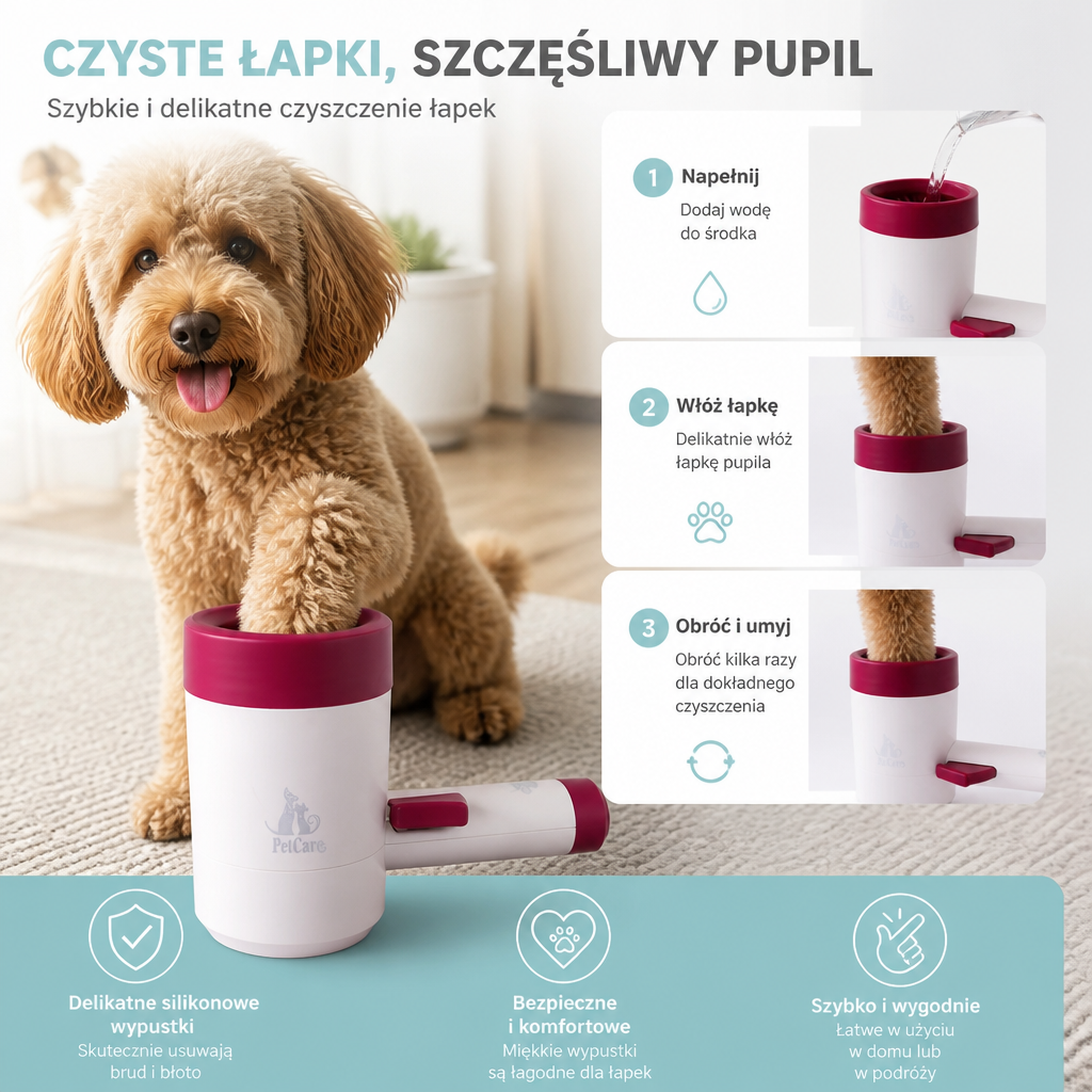 Elektryczny czyścik do łap z funkcją suszenia dla czystych psich łap