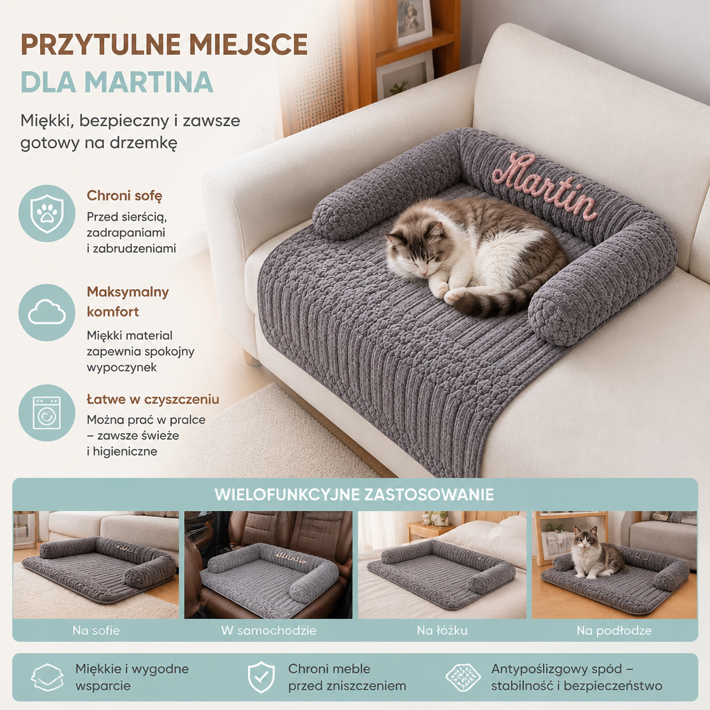 Personalizowane Puszyste Legowisko dla Kota na Kanapę i Pokrowiec Ochronny