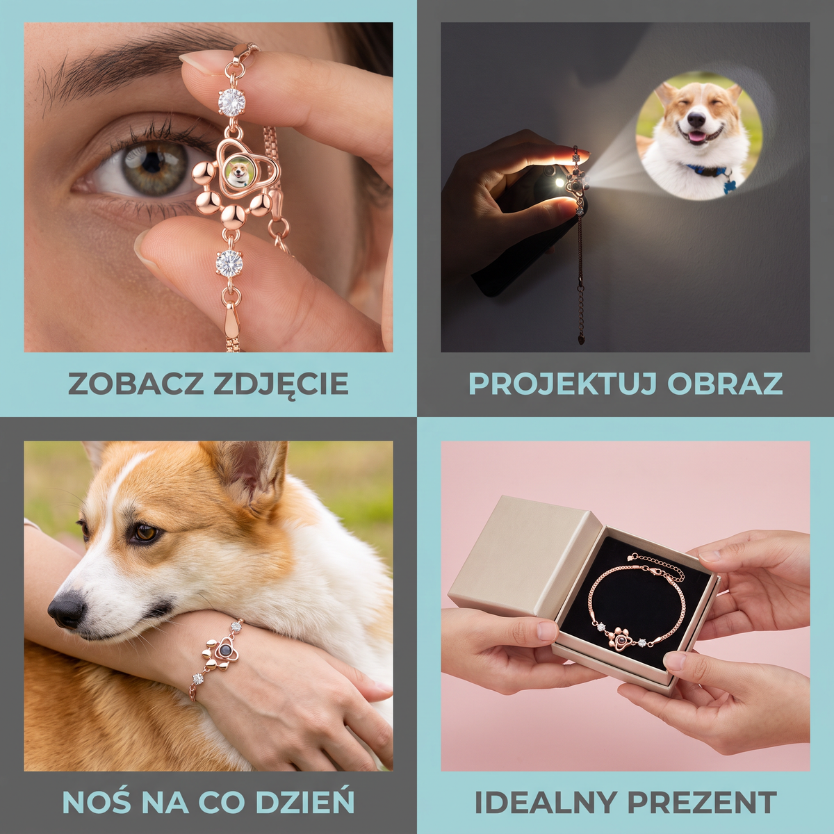 Spersonalizowana bransoletka z projekcją zdjęcia łapki
