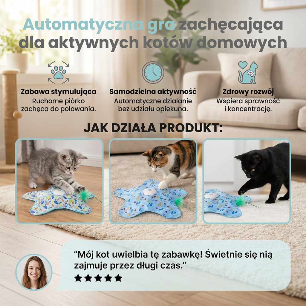 Automatyczna gra zachęcająca dla aktywnych kotów domowych