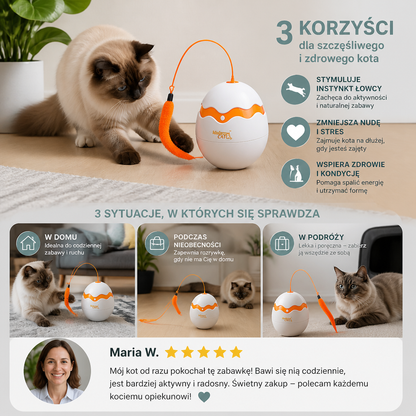 Interaktywna Chwiejąca Się Zabawka dla Kota w Kształcie Jajka – Automatyczna Wędka z Piórkiem