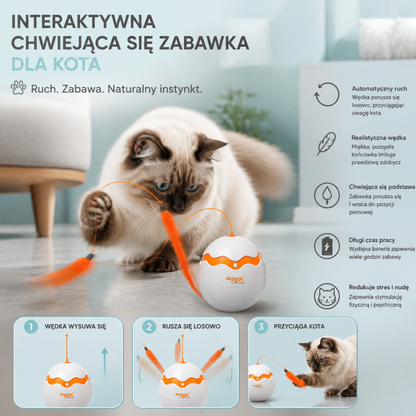 Interaktywna Chwiejąca Się Zabawka dla Kota w Kształcie Jajka – Automatyczna Wędka z Piórkiem