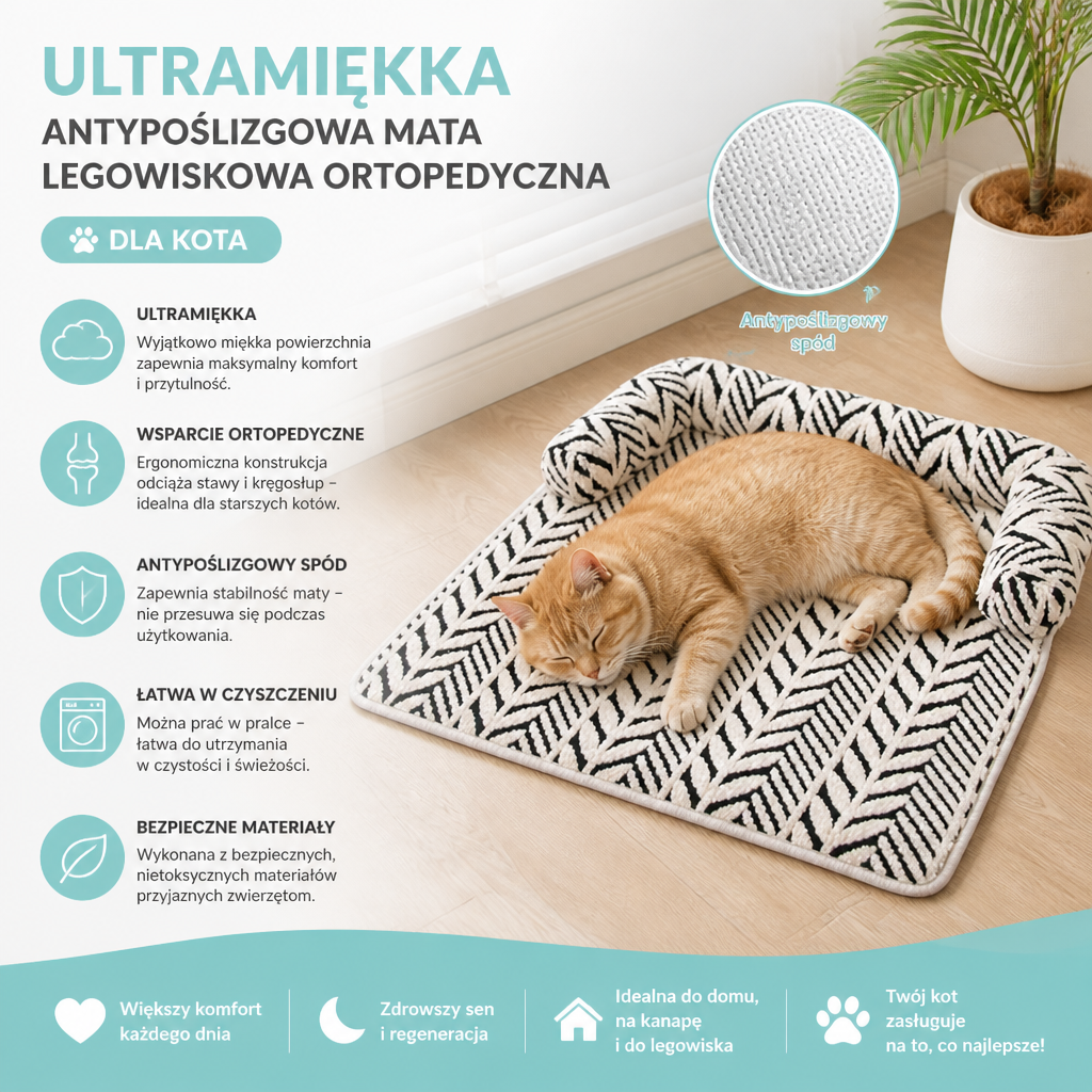 Ultramiękka Antypoślizgowa Mata Legowiskowa Ortopedyczna Dla Kota