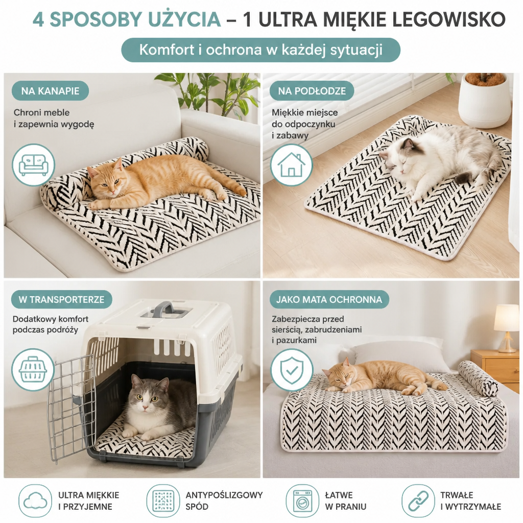 Ultramiękka Antypoślizgowa Mata Legowiskowa Ortopedyczna Dla Kota