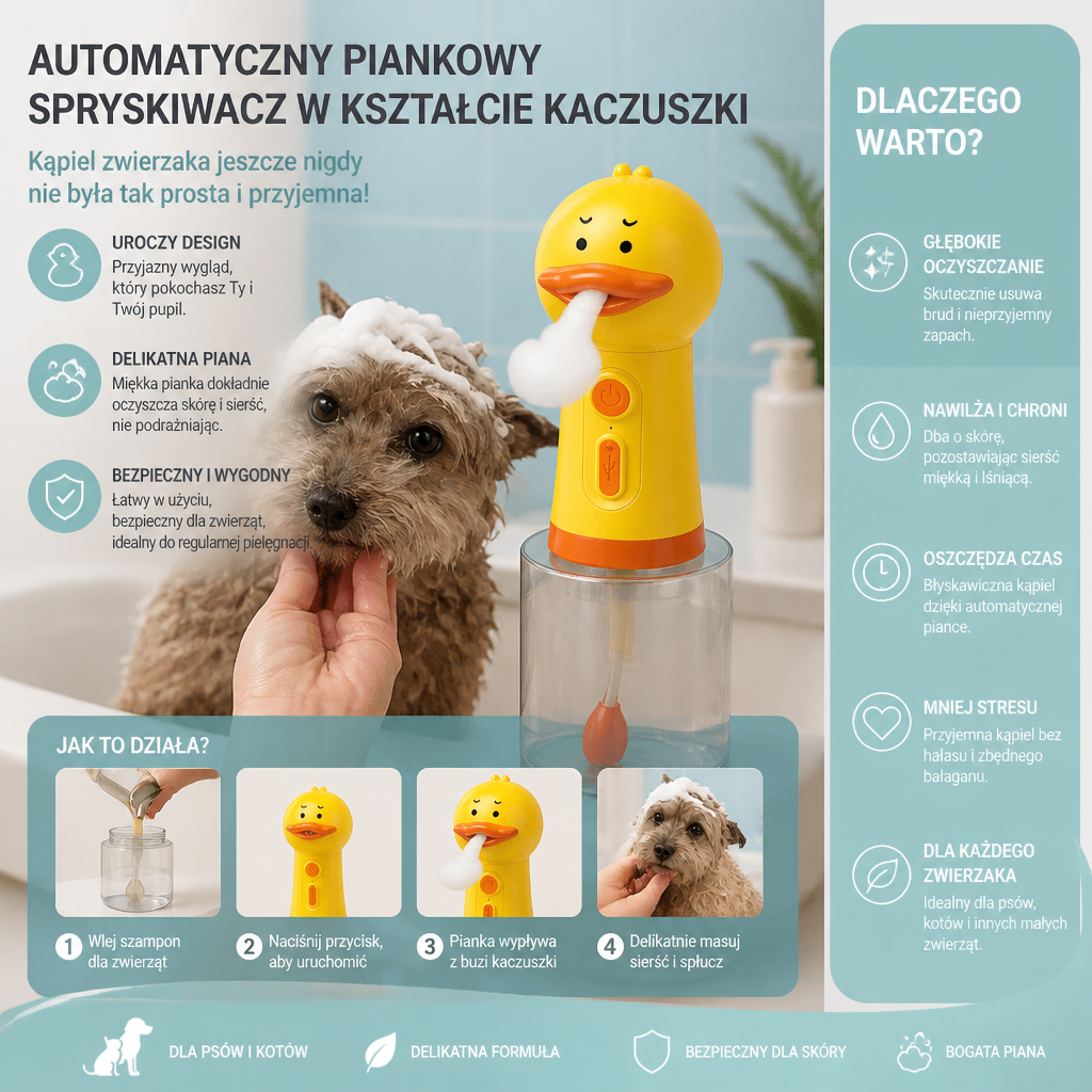 Automatyczny Piankowy Spryskiwacz Dla Zwierząt W Kształcie Kaczuszki