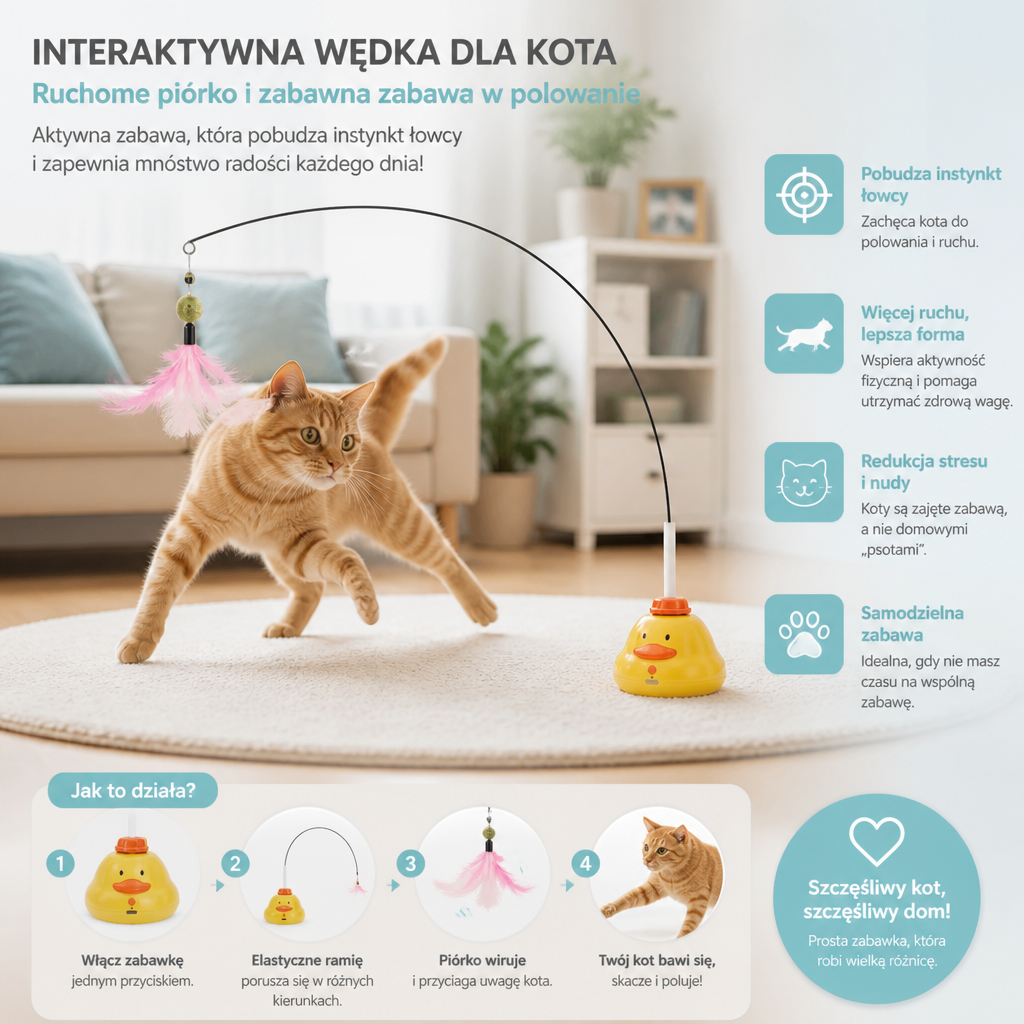 Interaktywna Wędka Dla Kota Z Ruchomą Piórkiem I Zabawną Zabawą W Polowanie