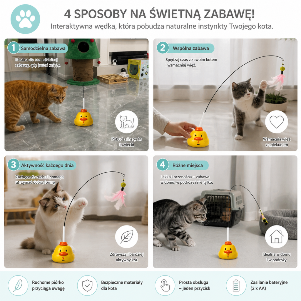 Interaktywna Wędka Dla Kota Z Ruchomą Piórkiem I Zabawną Zabawą W Polowanie