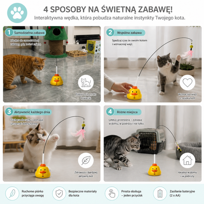 Interaktywna Wędka Dla Kota Z Ruchomą Piórkiem I Zabawną Zabawą W Polowanie