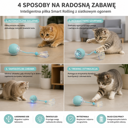 Ulepszona Inteligentna Piłka Dla Kota Smart Rolling – Wytrzymała Interaktywna Zabawka Z Siatkowym Ogonem