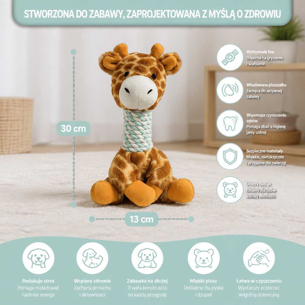Wytrzymała Pluszowa Zabawka Dla Psa W Kształcie Zwierzątka Z Liną, Piszczałką I Funkcją Czyszczenia Zębów
