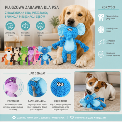 Pluszowa Zabawka Dla Psa Z Bawełnianą Liną, Piszczałką I Funkcją Pielęgnacji Zębów