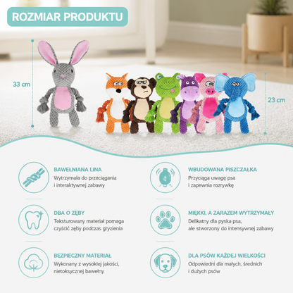 Pluszowa Zabawka Dla Psa Z Bawełnianą Liną, Piszczałką I Funkcją Pielęgnacji Zębów