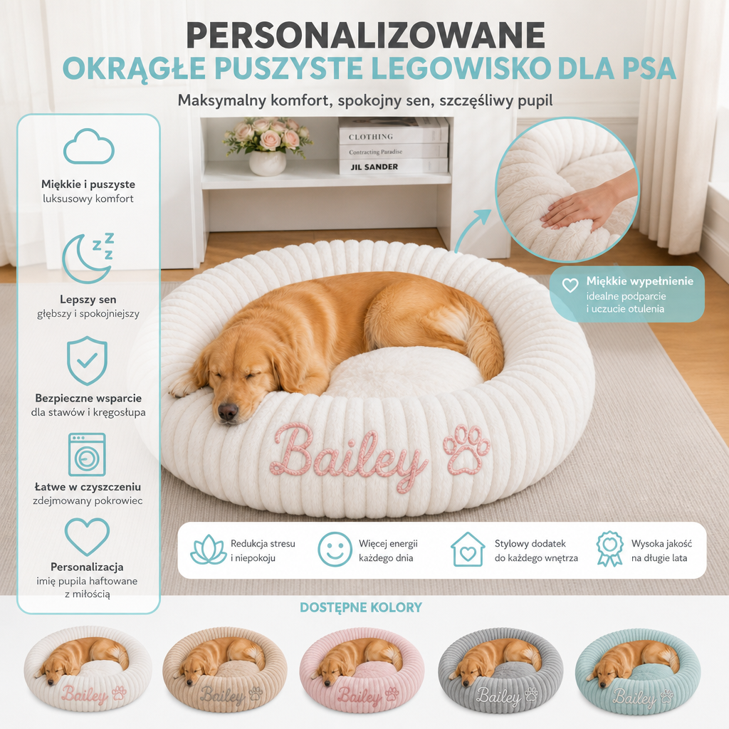 Personalizowane Okrągłe Puszyste Legowisko Dla Psa