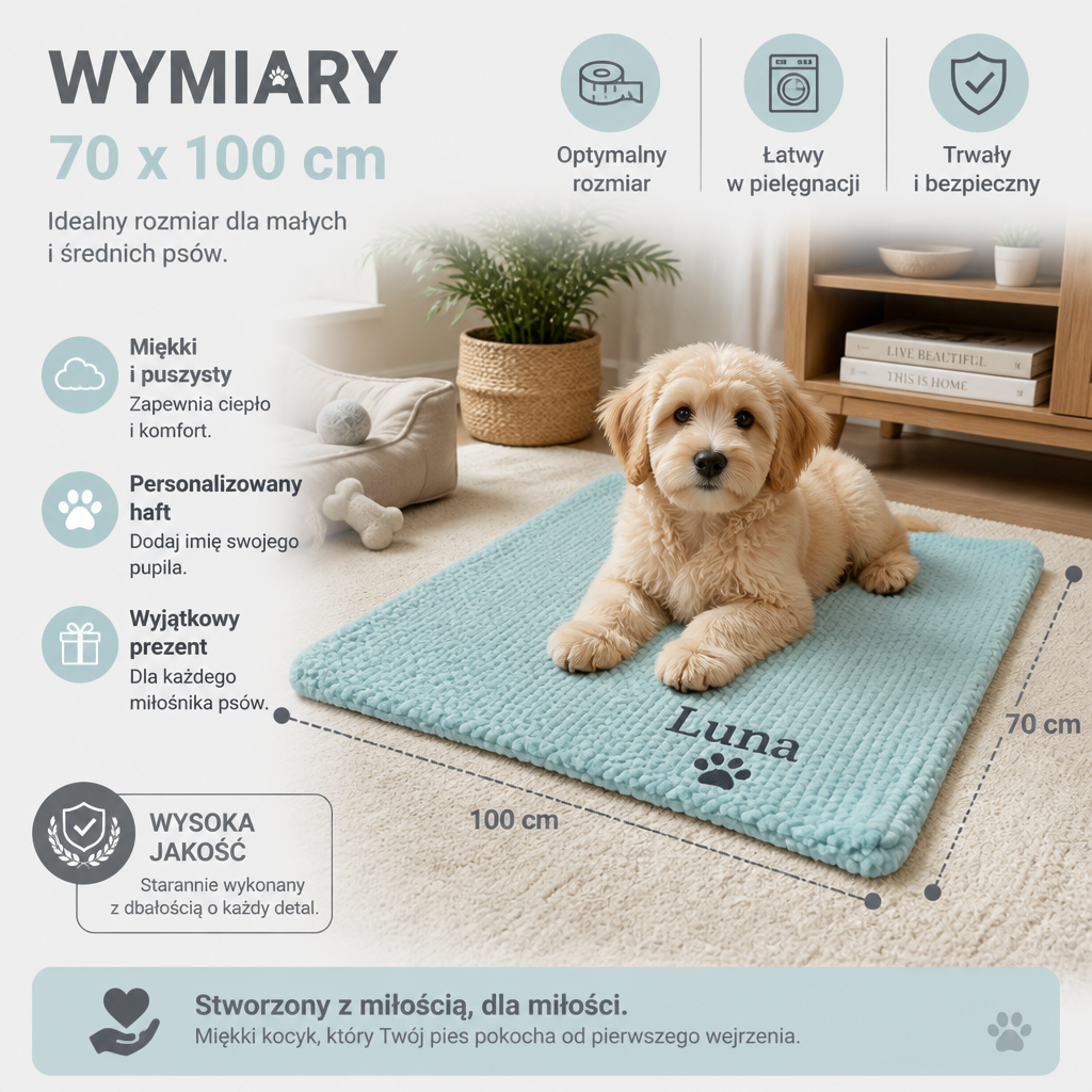 Spersonalizowany Puszysty Kocyk dla Psa z Haftem na Zamówienie