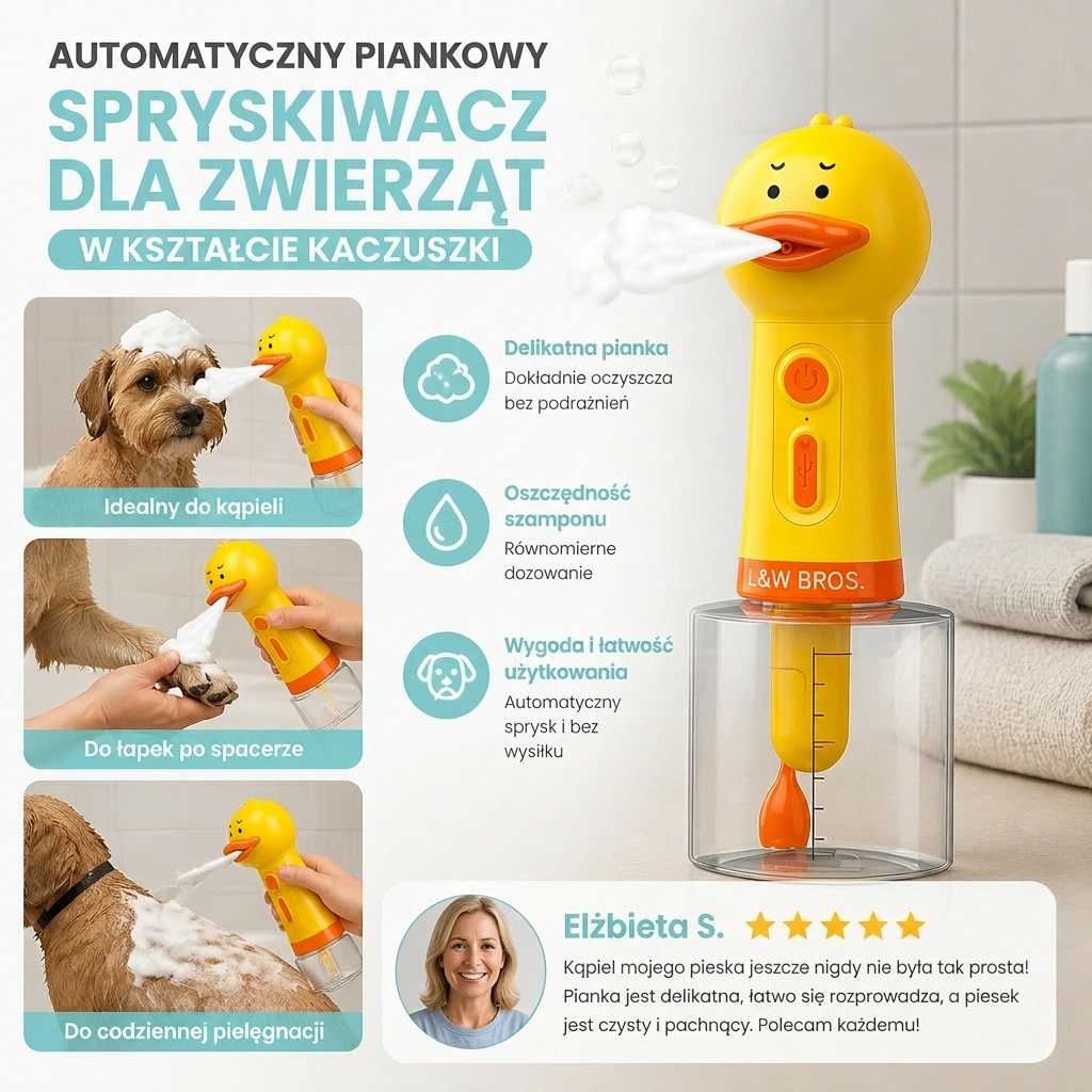 Automatyczny Piankowy Spryskiwacz Dla Zwierząt W Kształcie Kaczuszki