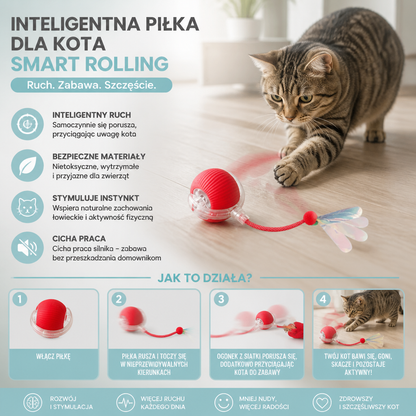 Ulepszona Inteligentna Piłka Dla Kota Smart Rolling – Wytrzymała Interaktywna Zabawka Z Siatkowym Ogonem