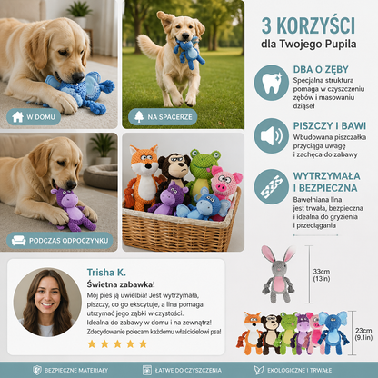 Pluszowa Zabawka Dla Psa Z Bawełnianą Liną, Piszczałką I Funkcją Pielęgnacji Zębów