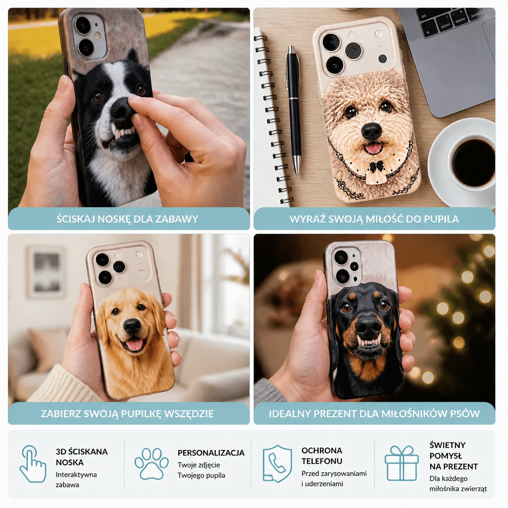 Personalizowane Etui na Telefon ze Zdjęciem Pupila i 3D Ściskaną Noską