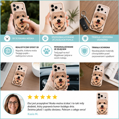 Personalizowane Etui na Telefon ze Zdjęciem Pupila i 3D Ściskaną Noską