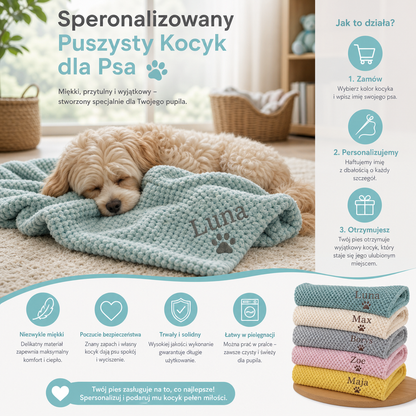 Spersonalizowany Puszysty Kocyk dla Psa z Haftem na Zamówienie