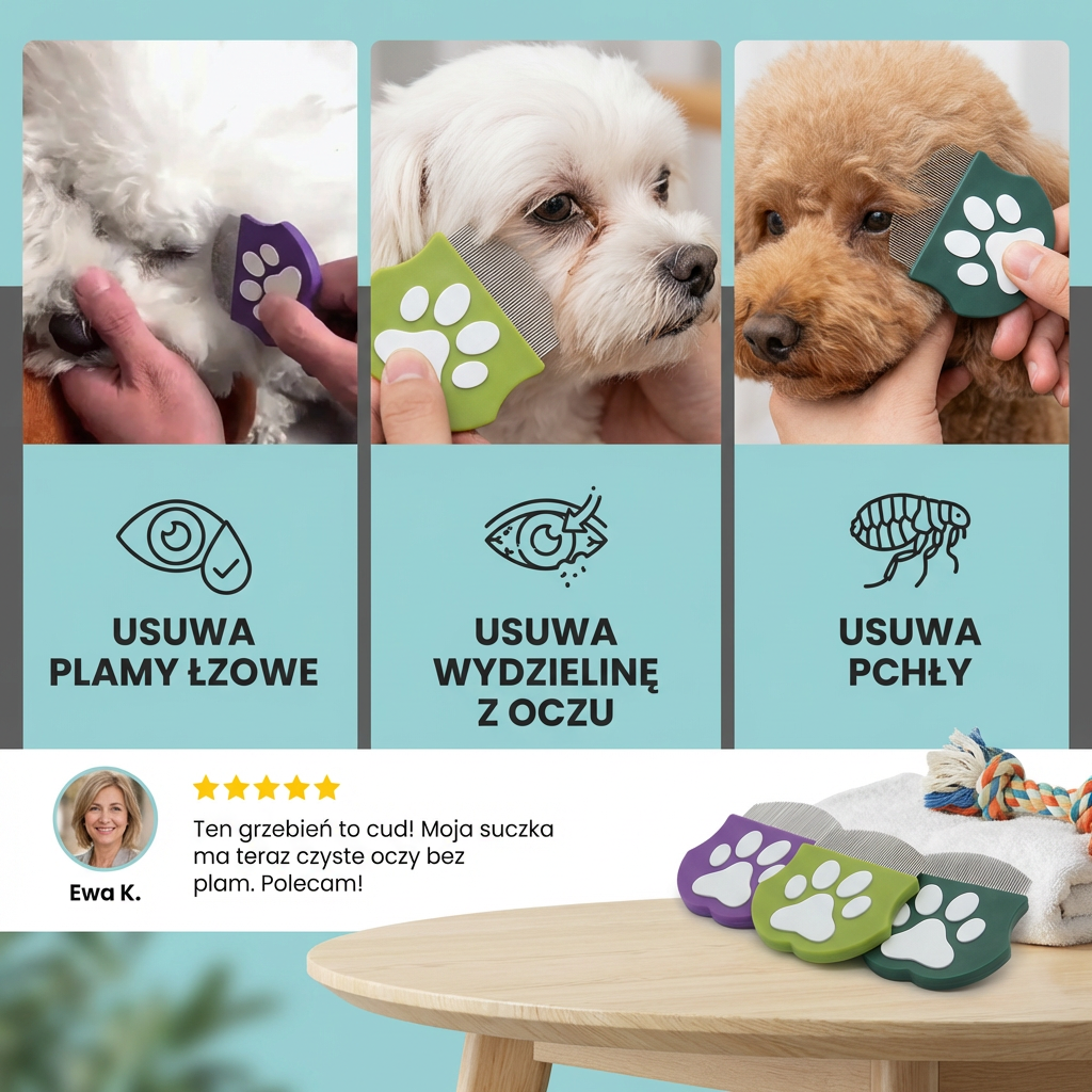 Pet Eye Comb – Grzebień do pielęgnacji twarzy dla plam łzowych, wydzieliny z oczu i kontroli pcheł