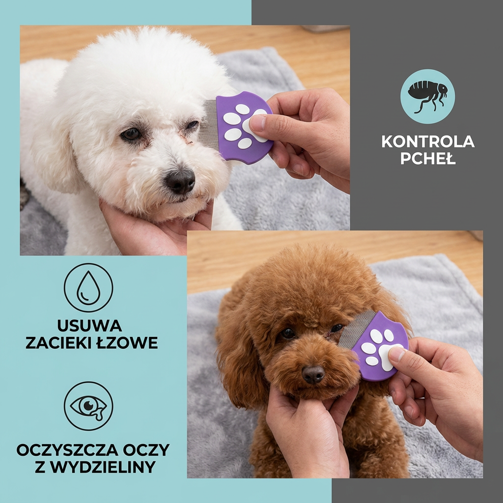 Pet Eye Comb – Grzebień do pielęgnacji twarzy dla plam łzowych, wydzieliny z oczu i kontroli pcheł