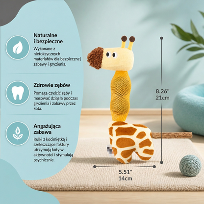 3-w-1 Zabawka Dentystyczna Dla Kota W Kształcie Żyrafy – Plusz, Kulki Z Kocimiętką & Naturalny Patyczek Do Gryzienia