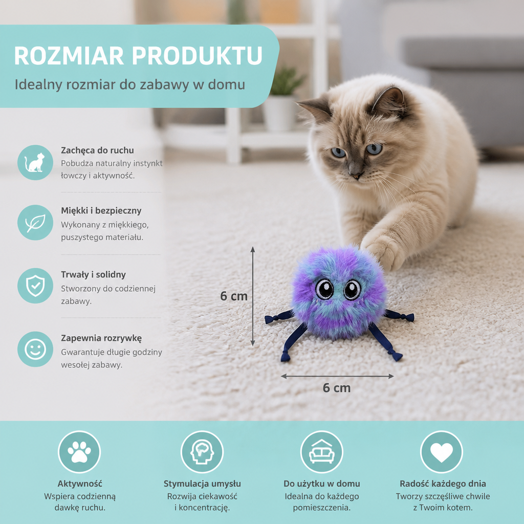 Urocza Interaktywna Pluszowa Zabawka Tocząca się dla Kota