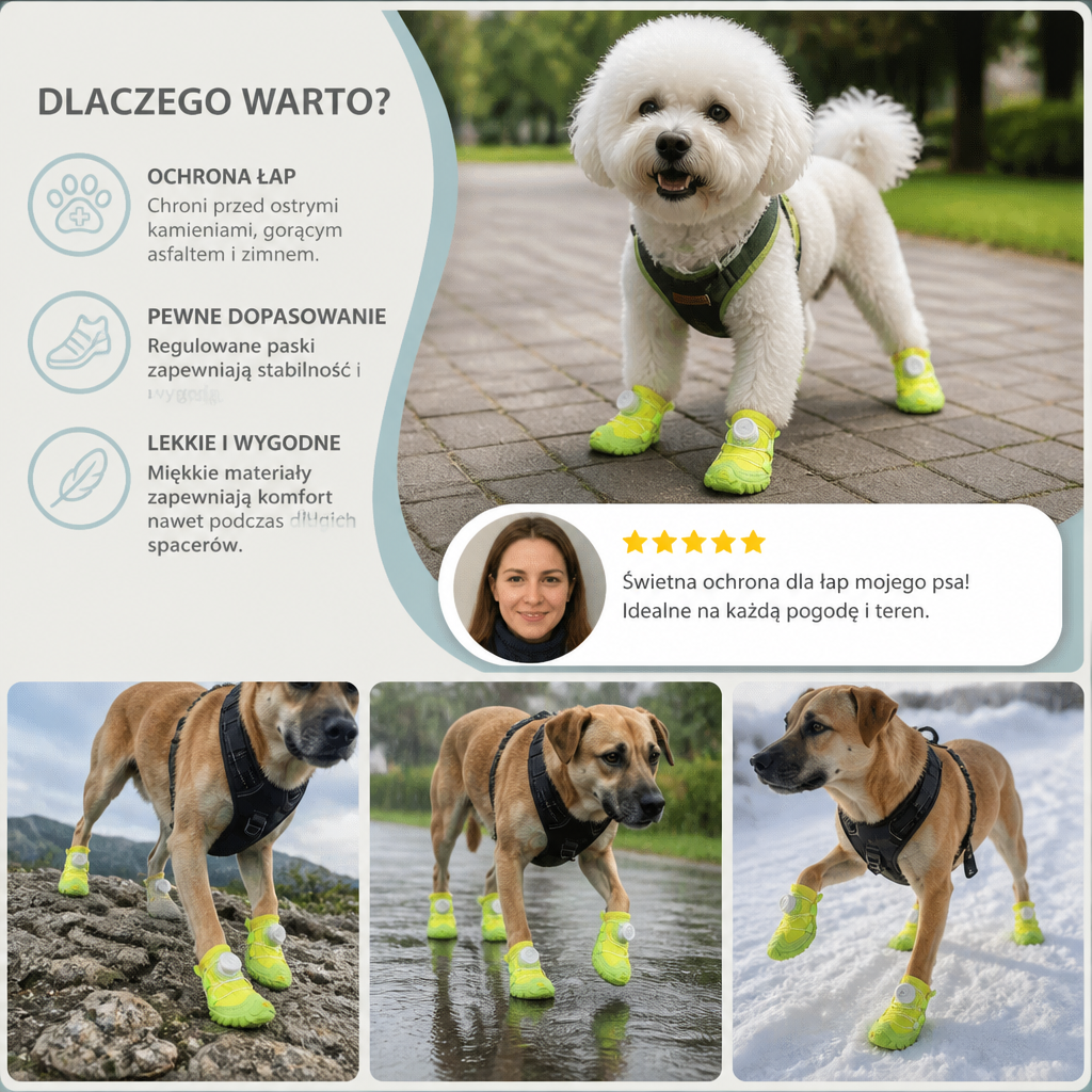 Ochronne Buty Dla Psa Z Regulowanymi Paskami Na Komfortowe Spacery Na Świeżym Powietrzu