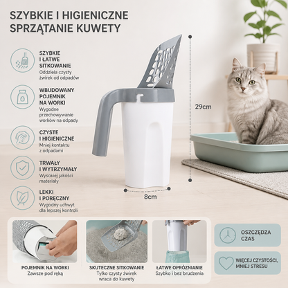 Łopatka do Żwirku z Uchwytem na Woreczek na Odpady do Szybkiego i Czystego Sprzątania