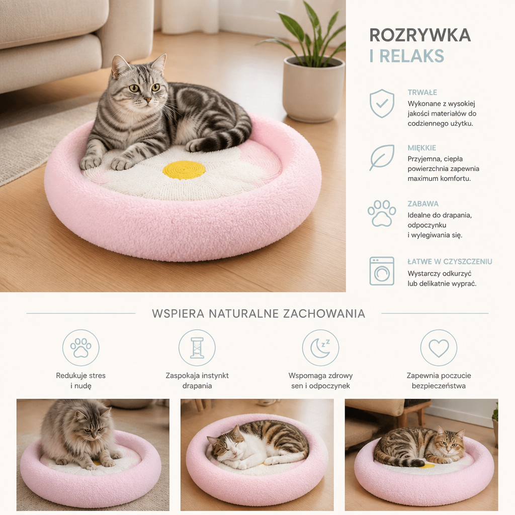 Kwiatowy Drapak Dla Kota – Przytulna Dwufunkcyjna Leżanka Do Drapania