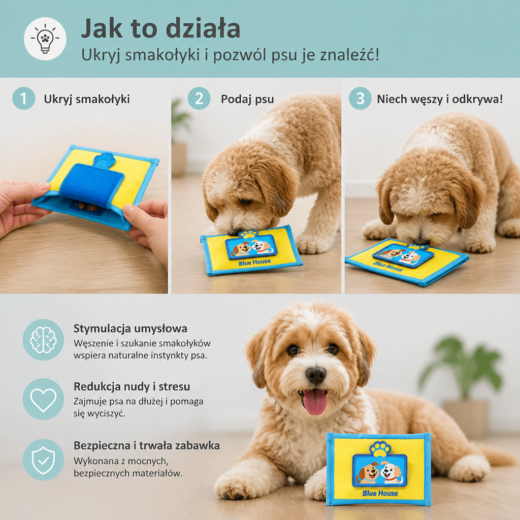 Wytrzymała Mata Węchowa z Kieszenią na Chusteczki dla Psów – Piszcząca Zabawka Logiczną z Ukrytą Kieszonką na Smakołyki