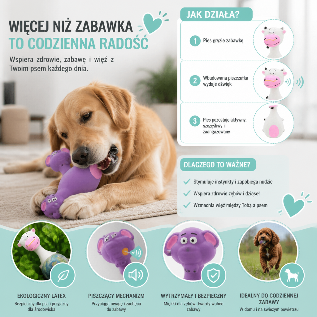 Trwała, Ekologiczna Lateksowa Zabawka Dentystyczna Dla Psa Z Piszczałką