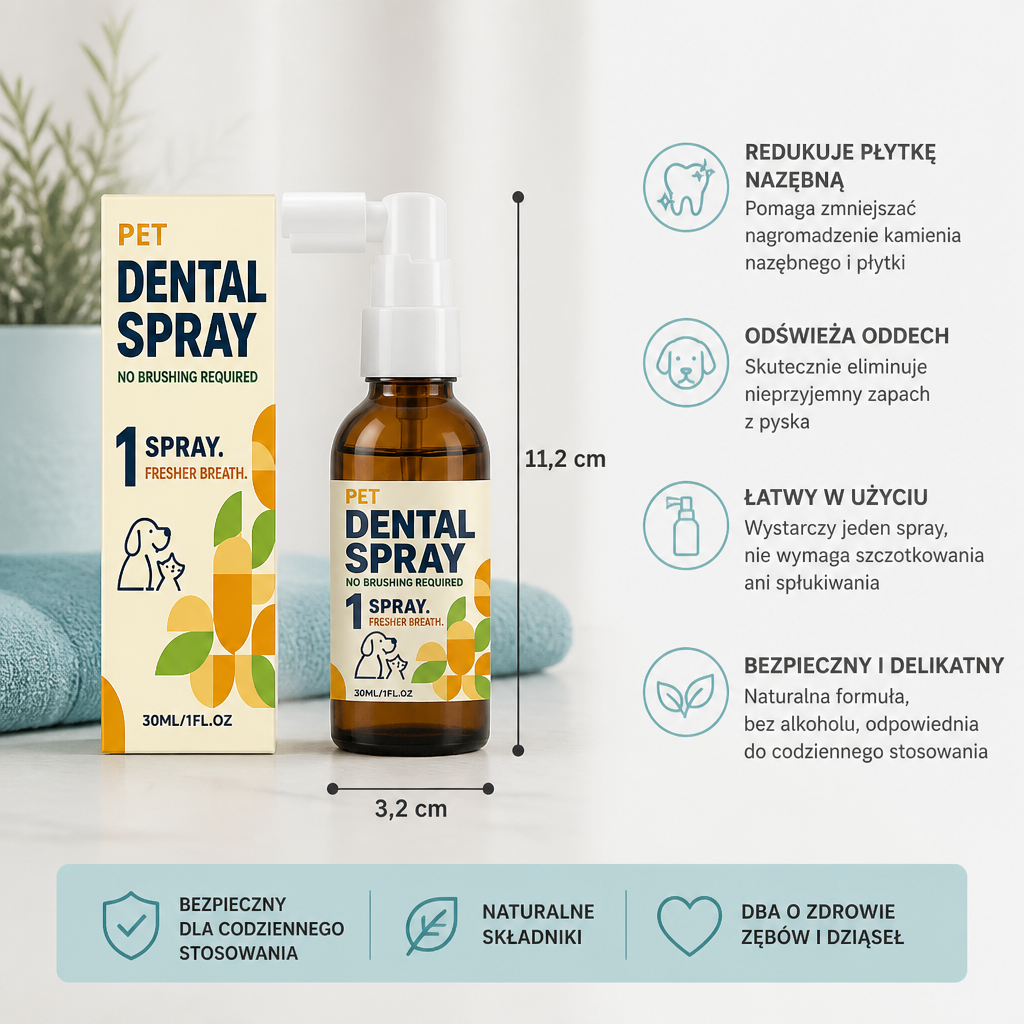 Spray Do Pielęgnacji Zębów Przeciw Kamieniowi Nazębnemu Dla Psów – Pomaga Redukować Płytkę Nazębną I Odświeżać Oddech