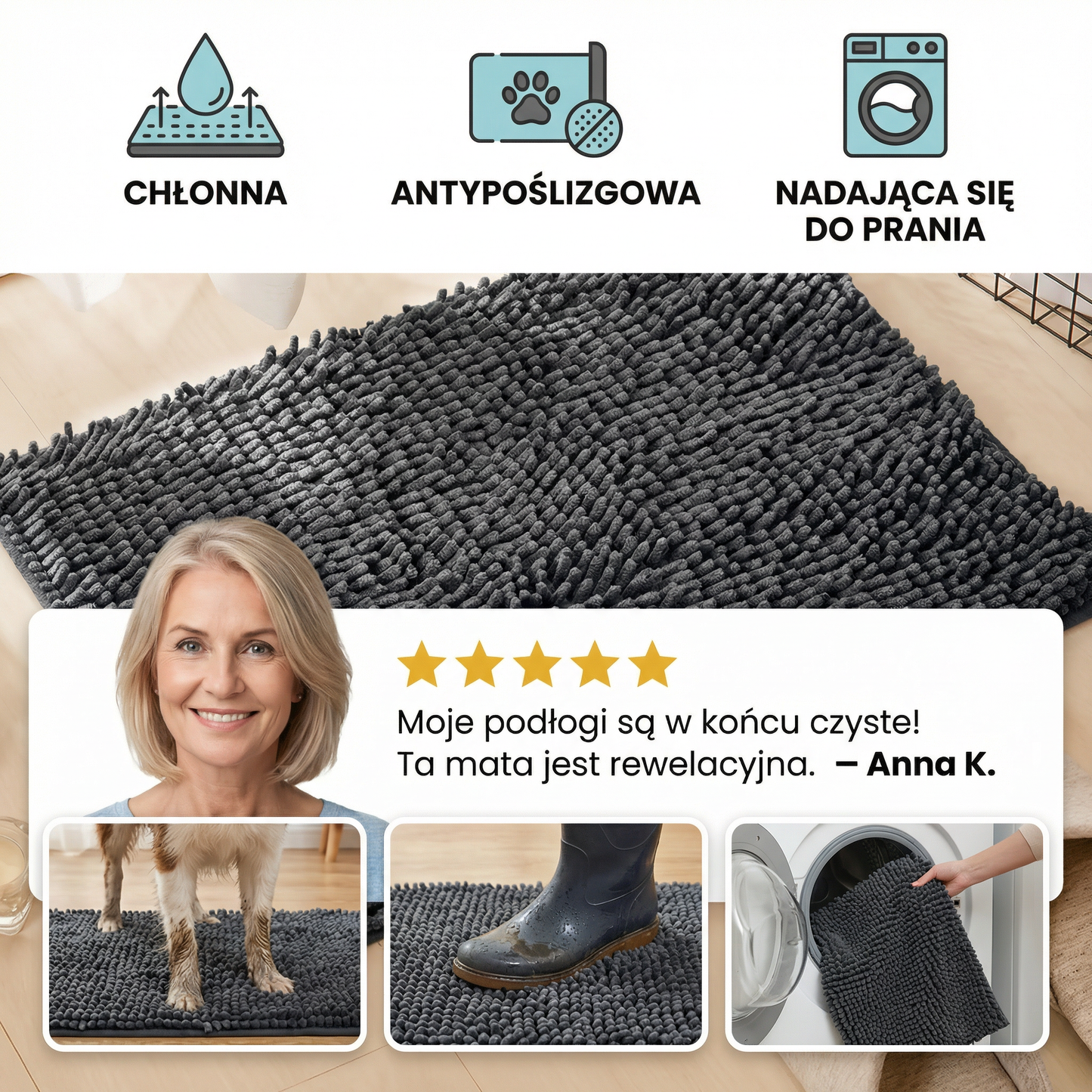 Mata wyłapująca brud dla psów – chłonna, antypoślizgowa i nadająca się do prania