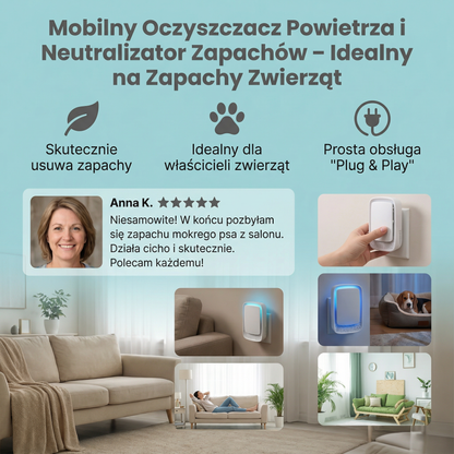 Mobilny Oczyszczacz Powietrza i Neutralizator Zapachów – Idealny na Zapachy Zwierząt