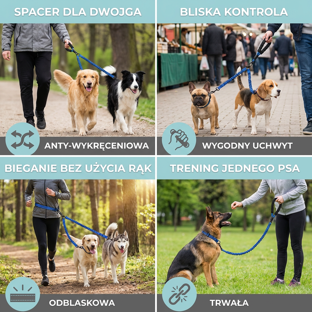 Prosta Podwójna Smycz Anty-Wykręceniowa