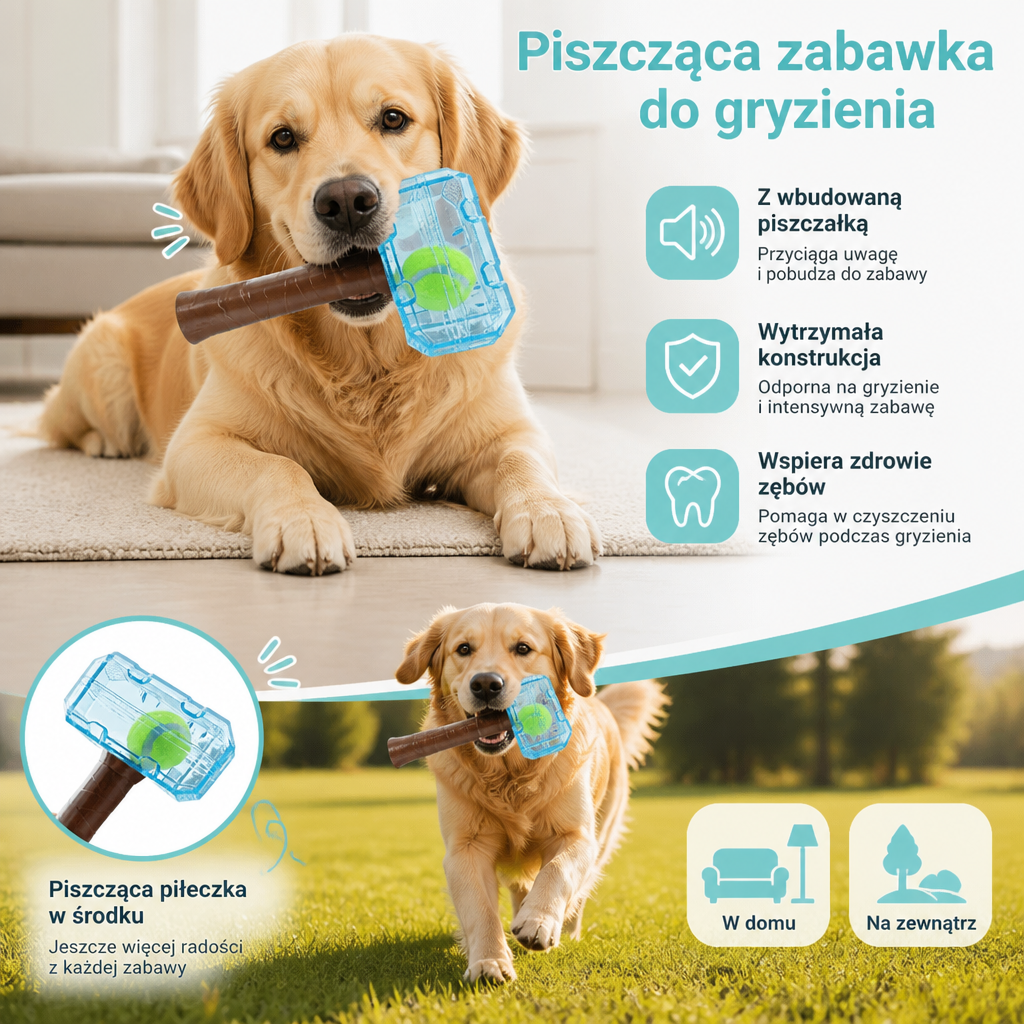 Wytrzymała Piszcząca Zabawka Do Gryzienia Dla Psów W Kształcie Młotka