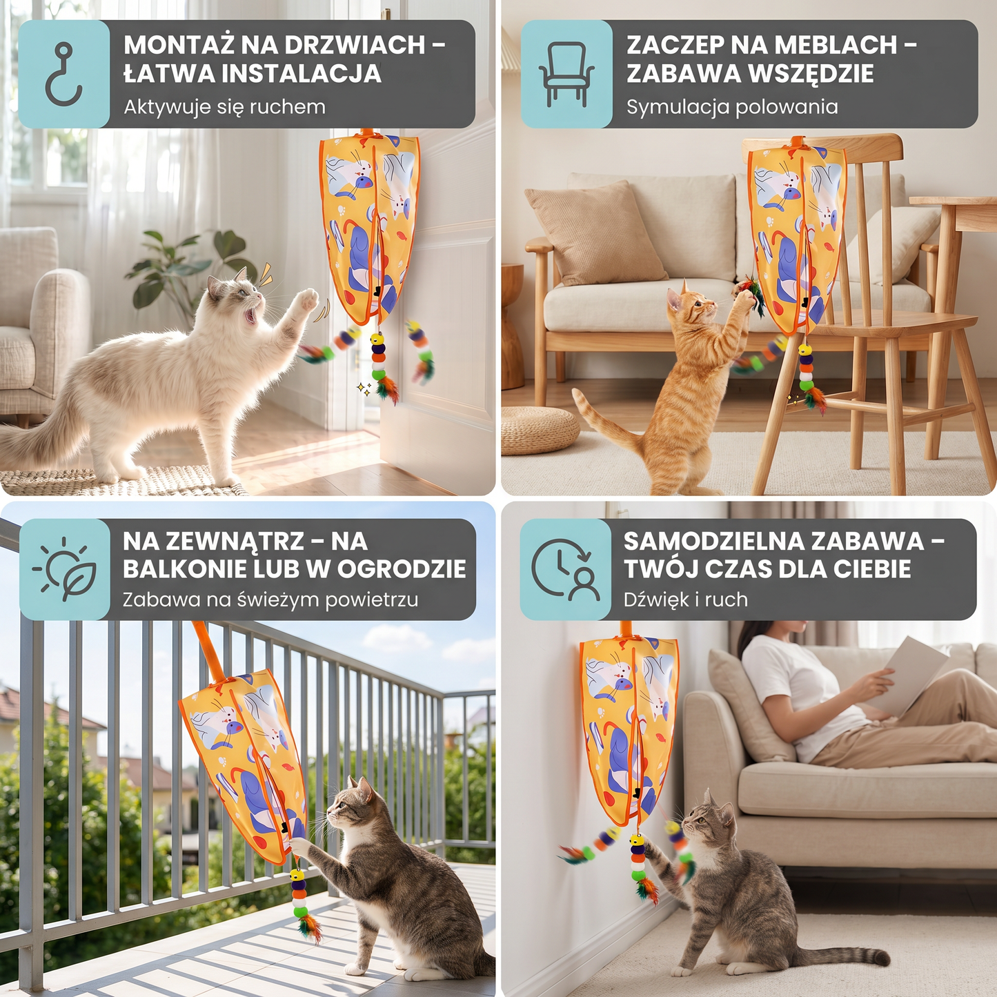 Automatyczna Wisząca Zabawka Dla Kota Z Piórkami I Dźwiękiem