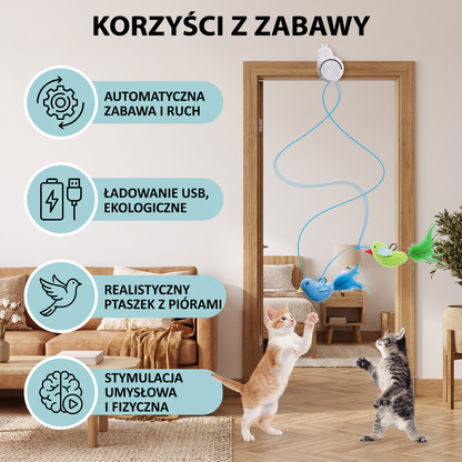 Automatyczna Latająca Zabawka dla Kota w Kształcie Ptaka – Interaktywny Wiszący Teaser z Akumulatorem