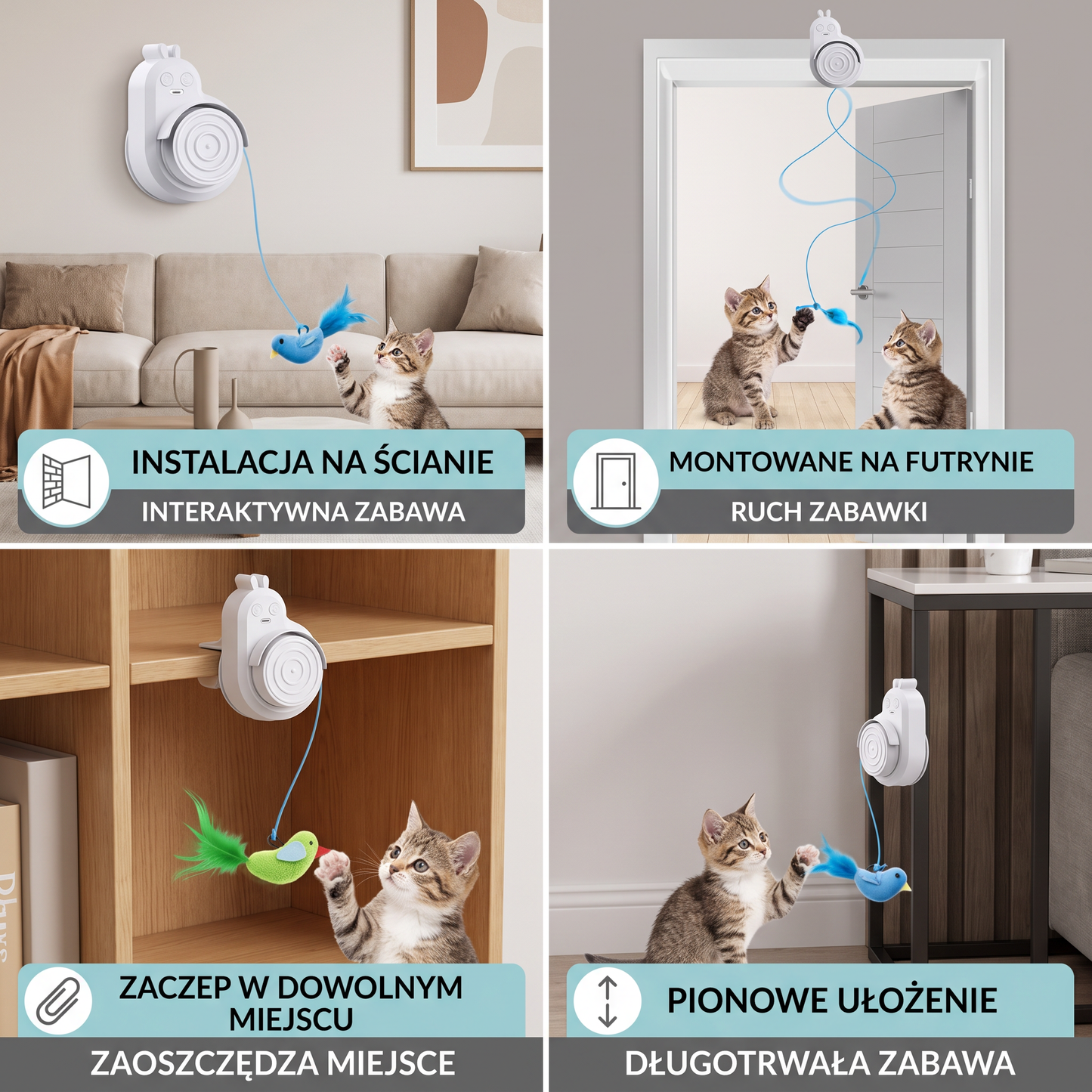 Automatyczna Latająca Zabawka dla Kota w Kształcie Ptaka – Interaktywny Wiszący Teaser z Akumulatorem