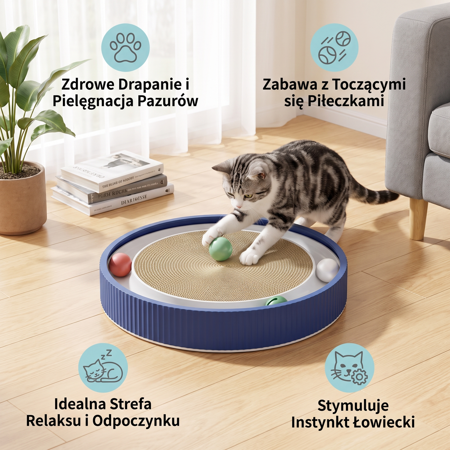 Interaktywna Mata Drapiąca dla Kota z Toczącymi się Piłeczkami i Strefą Relaksu