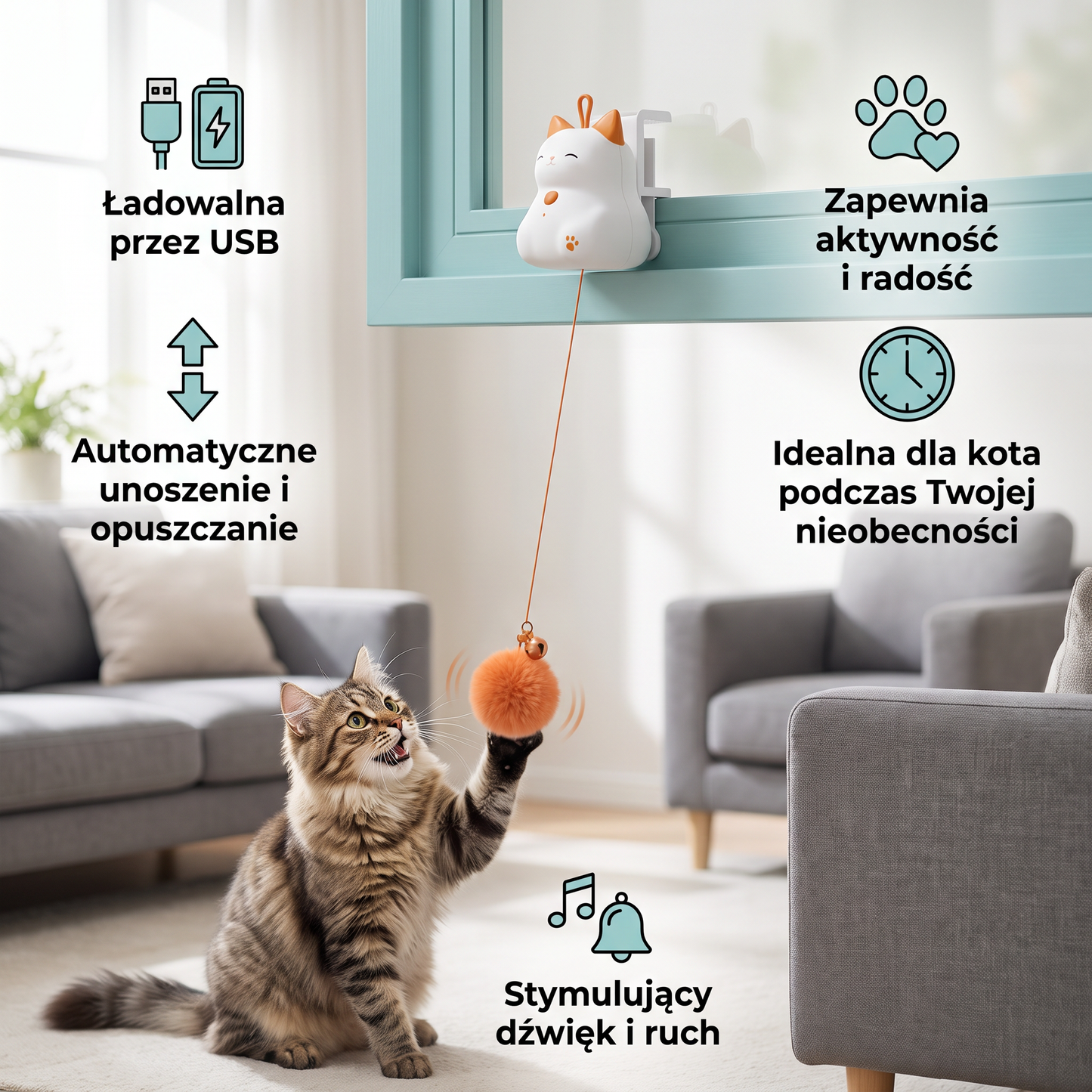 Interaktywna Ładowalna Zabawka Dla Kota – Automatyczna Zabawka Z Podnoszonym Pomponem