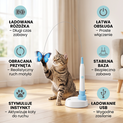 Interaktywna Obracająca Się Zabawka Dla Kota W Kształcie Motyla – Ładowana Różdżka Z Ruchomą Przynętą