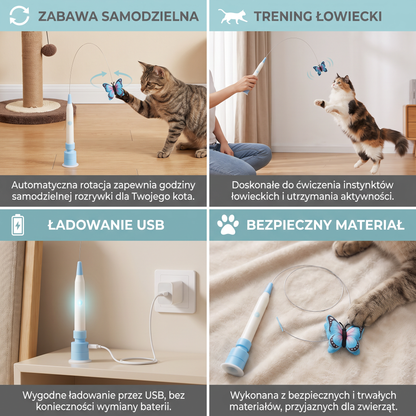Interaktywna Obracająca Się Zabawka Dla Kota W Kształcie Motyla – Ładowana Różdżka Z Ruchomą Przynętą