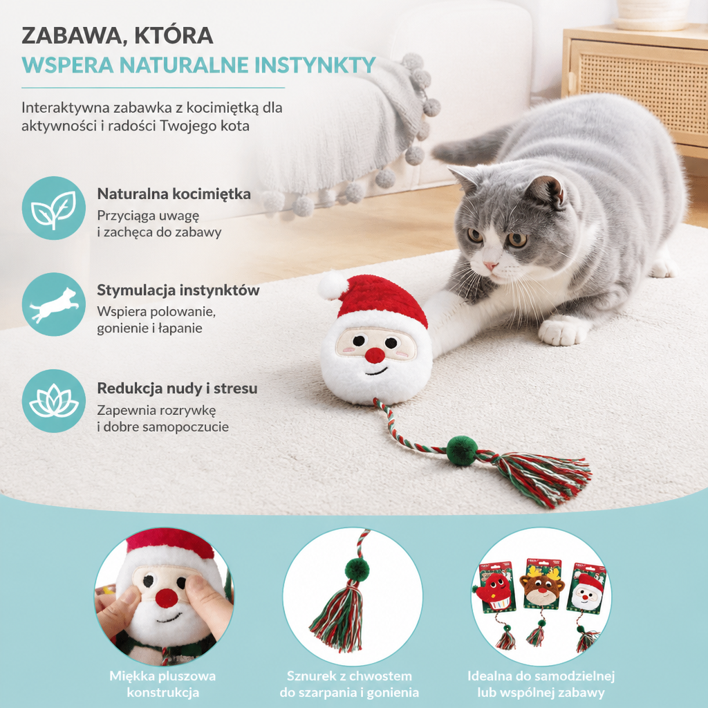 Świąteczna Zabawka Dla Kota Z Wędką, Sznurkiem I Kocimiętką